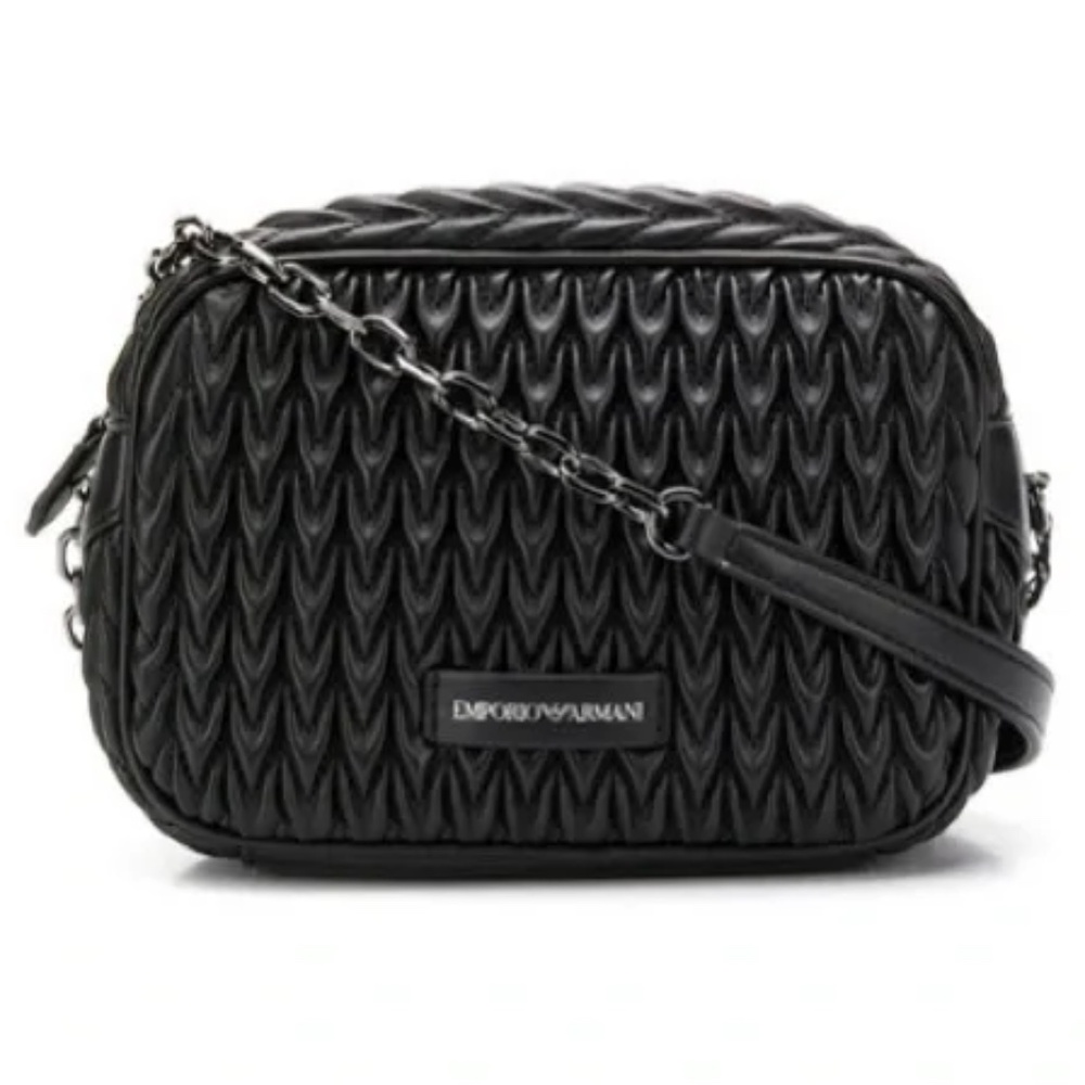 NWT Emporio Armani Black Quilted Crossbody Bag - Gunmetal Hardware with Dustbag